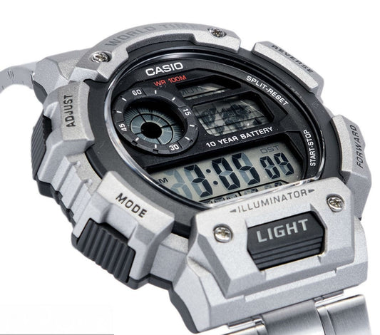 Casio Original Digital Watch for Men with Stainless Steel Band, Water Resistant, AE-1400WHD-1AVDF, Silver/Grey-Black